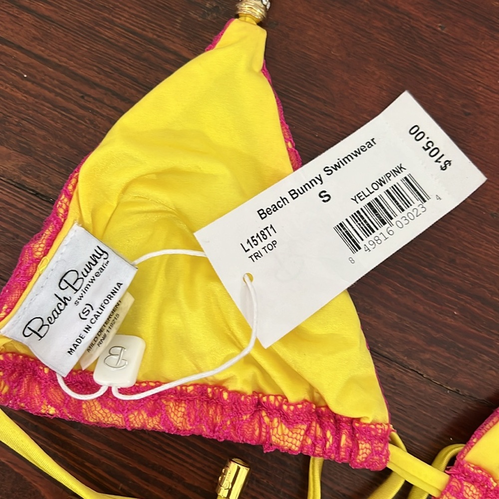 Beach Bunny Yellow & Pink Lace Bikini with Gold and Crystal Beading - Picture 8 of 9